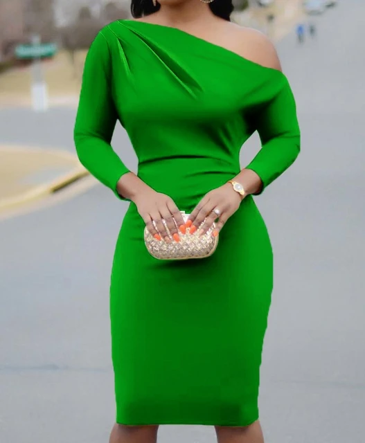 

Mid Skirt for Women 2024 Spring Summer Elegant Sexy U-Shaped Collar Fashionable Loose Fitting Long Sleeved Off Shoulder Dress
