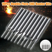 

10pcs 1/8" Double Slot CNC Milling Cutter 2 Flute Spiral Flat Nose End Router Bit For Carving Cutting Engraving Woodworking Tool