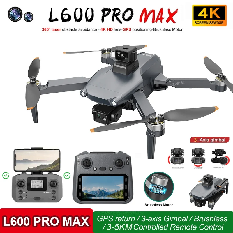 L600 PRO MAX GPS 드론 4K 전문가용 HD 듀얼 카메라 3축 짐벌 장..