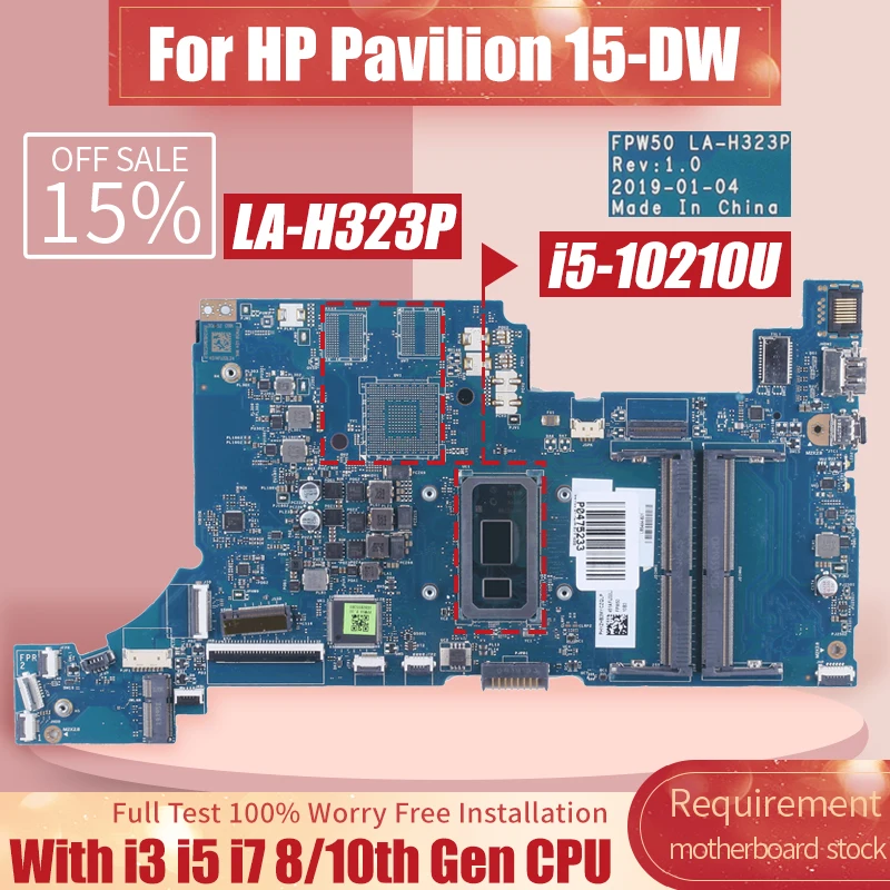 Laptop Motherboard para hp Pavilion Notebook Mainboard La-h323p M13687601 L52005001 L68076-601 L51985 i3 i5 i7 8th 10th 10th