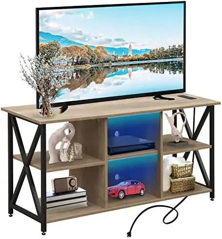 

Stand for TVs up to 55 Inch, TV Stand with Power Outlets and LED Lights, Industrial Entertainment Center Media Console Televisio