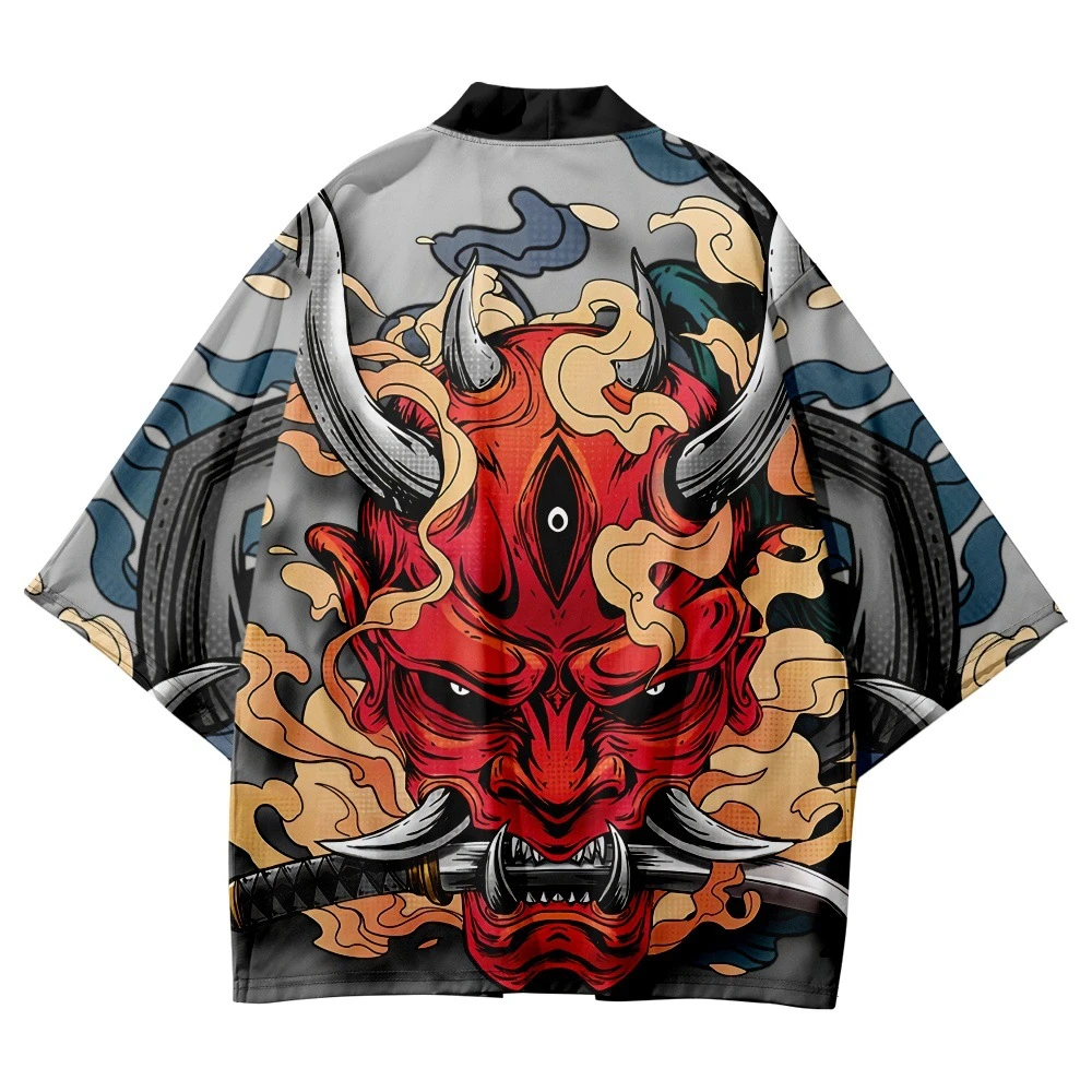 

Summer Japanese fashion demon 3D printed kimono street clothing Cardigan robes women's clothing men's clothing Hori top yukata