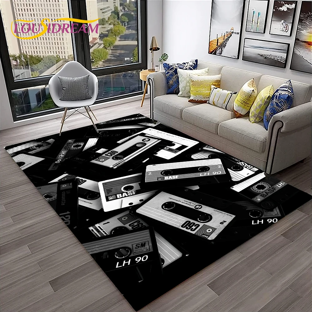 Retro Music Cassette Tape Pattern 3D Carpet Rug for Home Living Room Bedroom Sofa Doormat Decor,kids Area Rug Non-slip Floor Mat