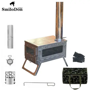 SmiloDon 휴대용 접이식 티타늄 목재 스토브 캠핑 미니 핫 텐트 히터, 파이프 용광로 장작 화로, 초경량 버너