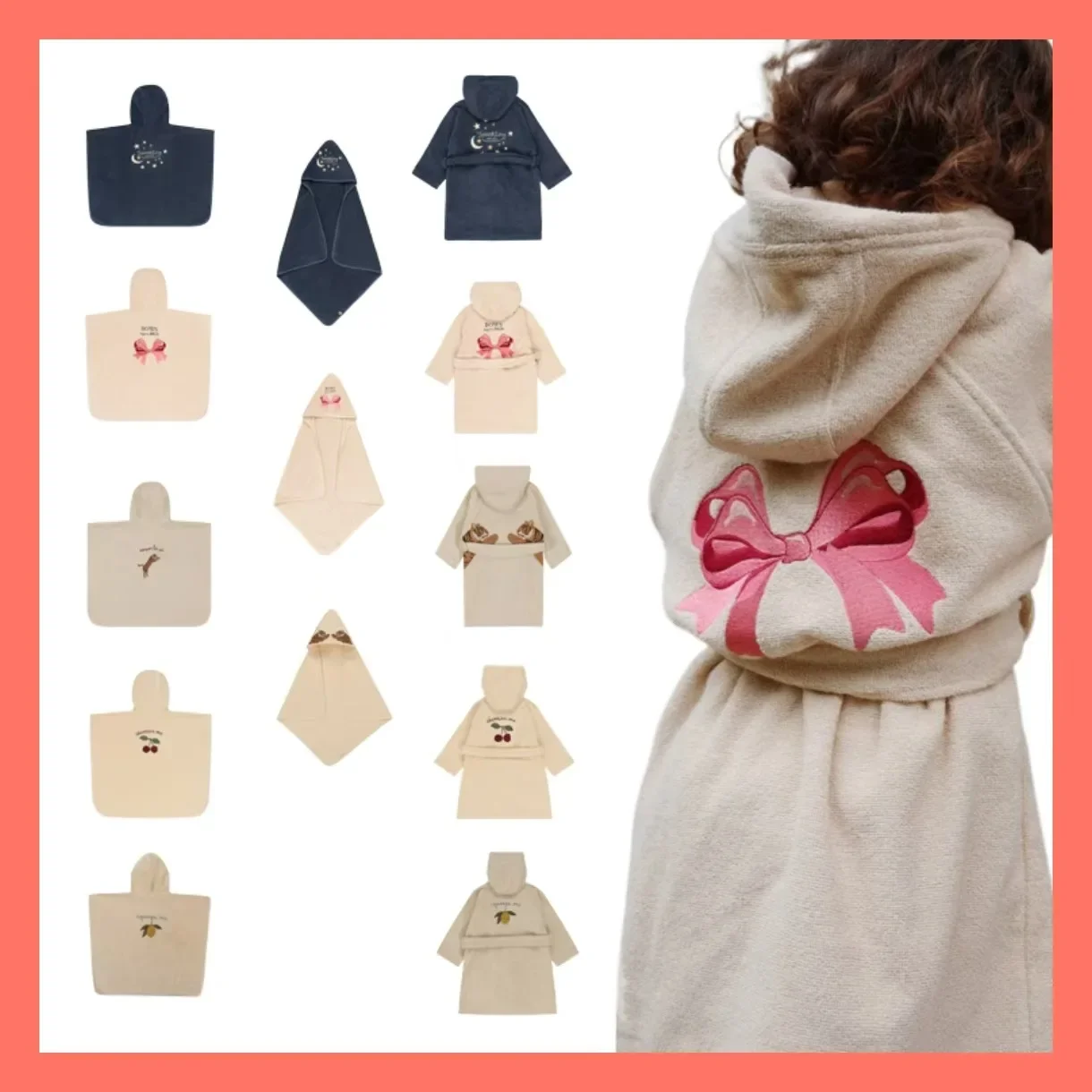Children's Bath Towel New Printed Fashionable Cape Hooded Bathrobe Pure Cotton Absorbent Bath Towel Children's Clothing