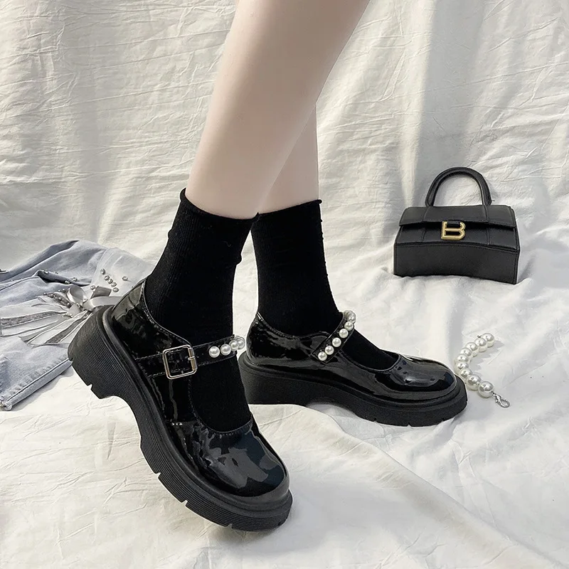 French Retro British Style Small Leather Shoes Women's 2022 Spring New Pearl Design Female Niche Mary Jane Shoes Lolita Shoes
