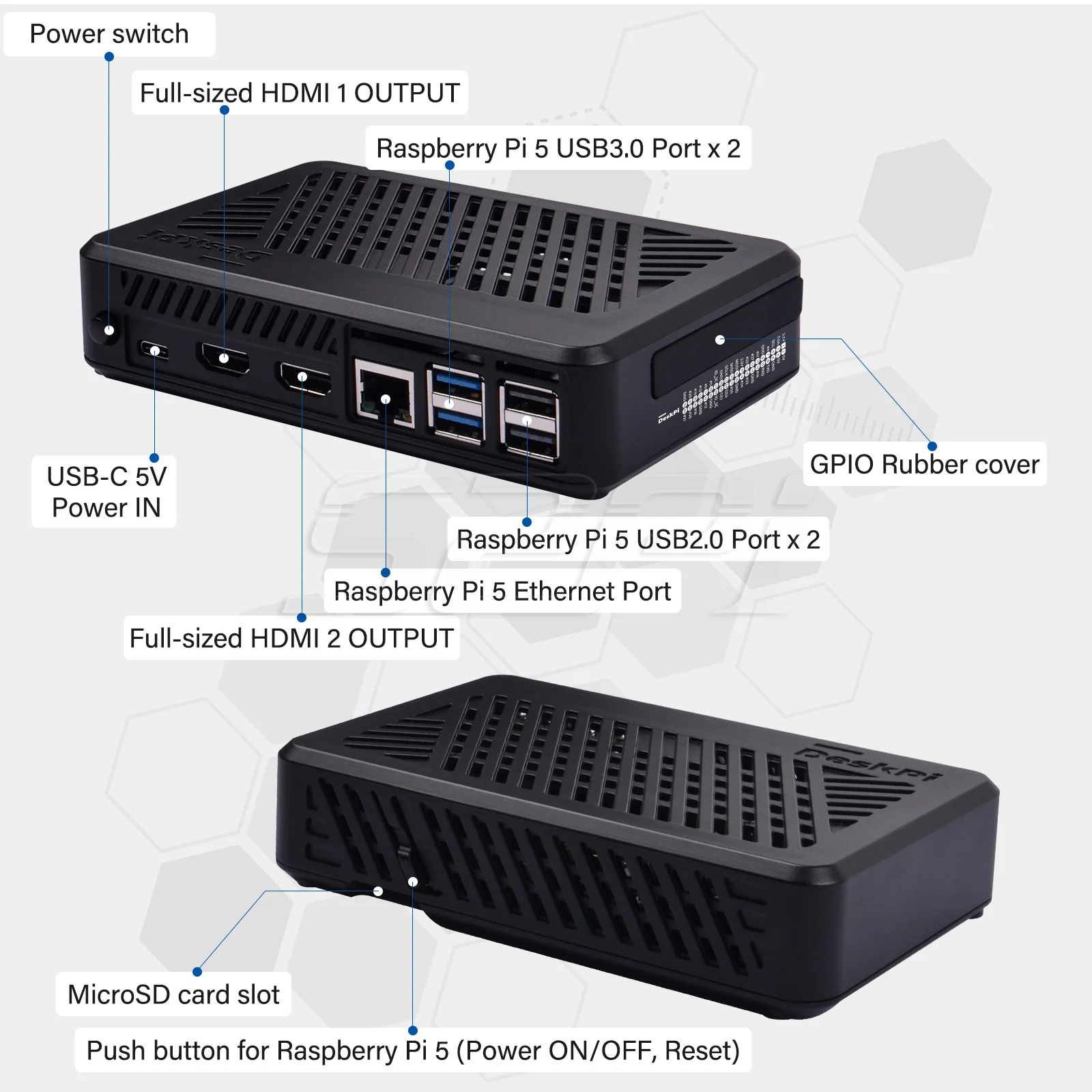 DeskPi Lite Pi5 Case ABS Enclosure Armor Lite V5 Support M.2 NVMe SSD for Raspberry Pi 5 raspberry pi case