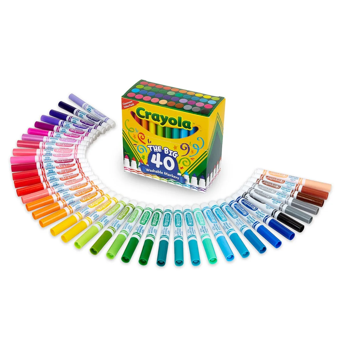 Crayola 울트라 클린 세척 가능 마커, 학교용, 어린이용 학교 선물, 40 가지 클래식 색상