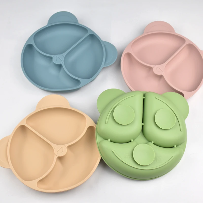 Baby Safe Sucker Silicone Dining Plate Solid Cute Cartoon Children Dishes Suction Toddle Training Tableware Kids Feeding Bowls 6