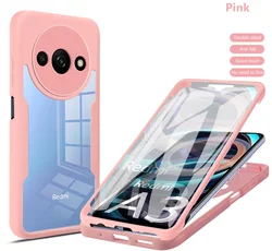 Dual-Layer Silicone 360° Protective Case with Screen Protector Film for Xiaomi 14 Pro (Pink)