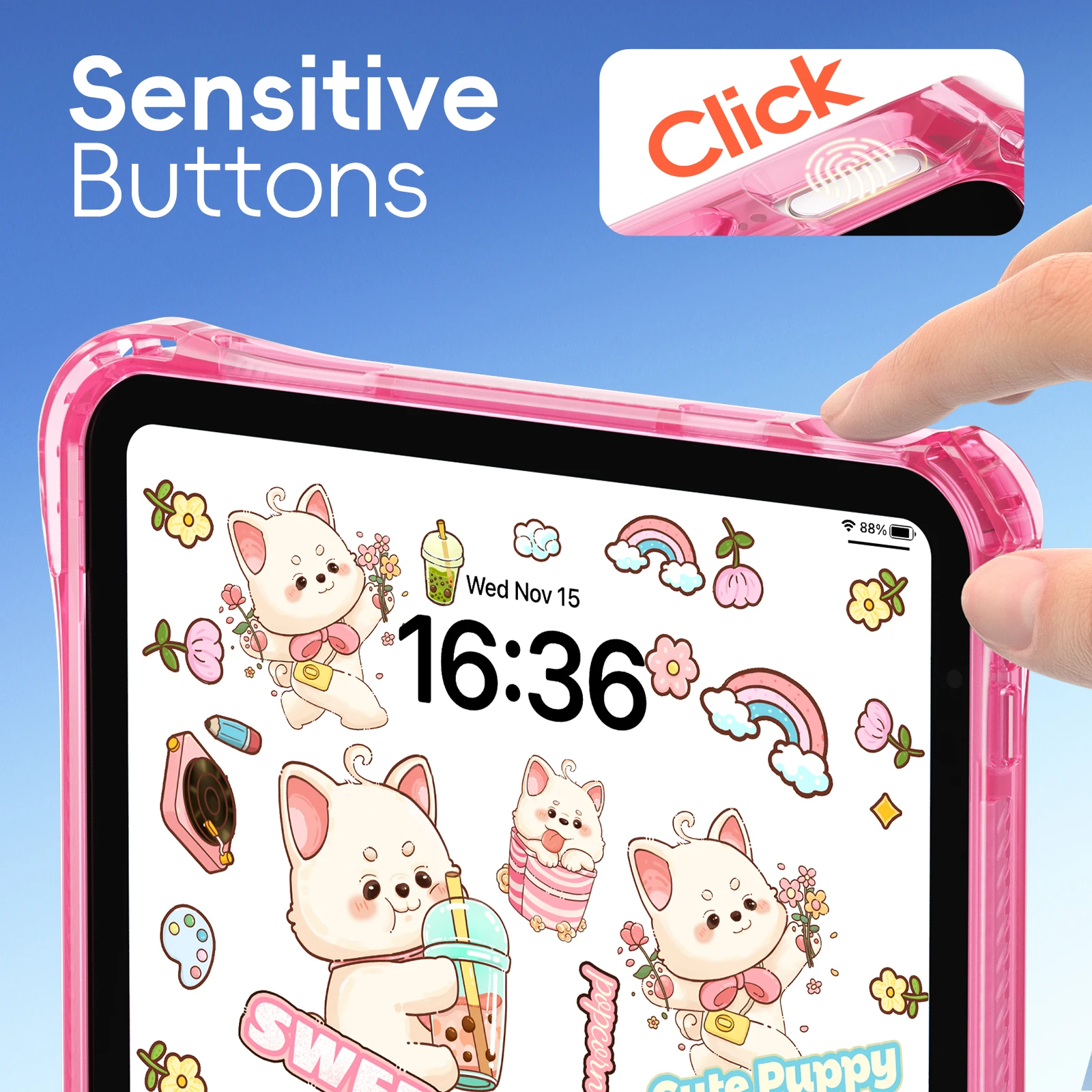 Cartoon Design Transparent Shockproof Tablet Case with Hand Stand