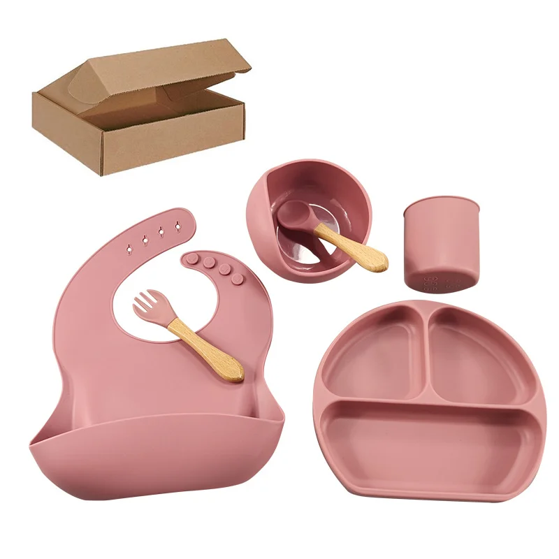 

Custom bpa free silicone suction bowl spoon fork water cup dish plate bib silicone baby feeding set