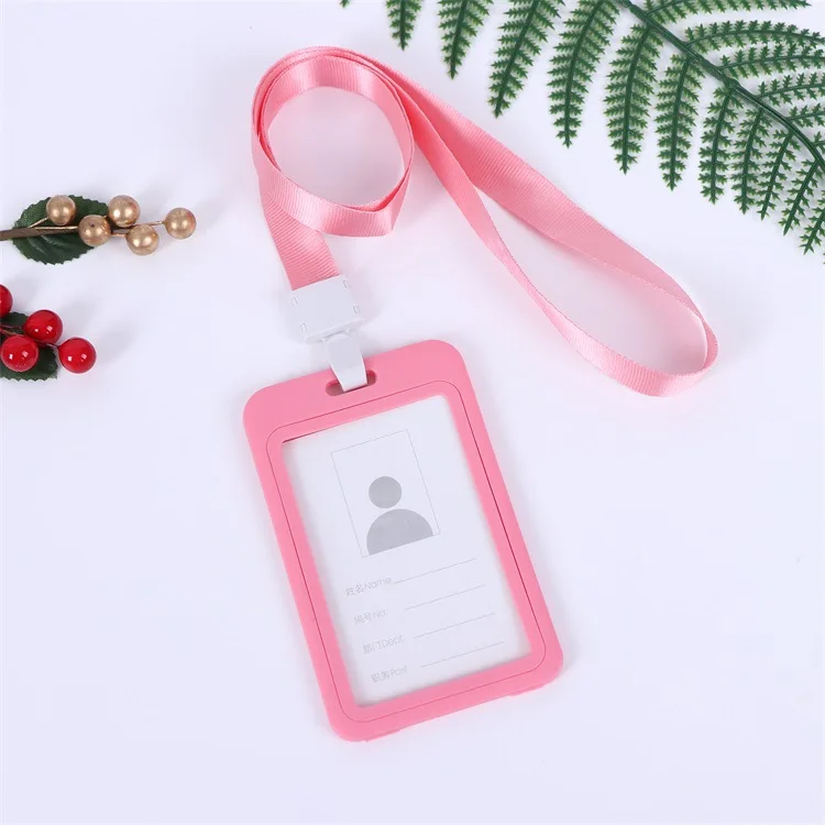 Cheap Transparent Credential Badge Holder Lanyard for Business Meeting Visiting Hang Pass Tag ID Card Candy Color Protector Case
