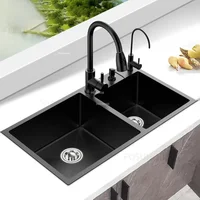 Home Nano Black Kitchen Sinks Double-slot Large Basin Stainless Steel Handmade Sink Home Kitchen Dishwashing Sink Accessories 2