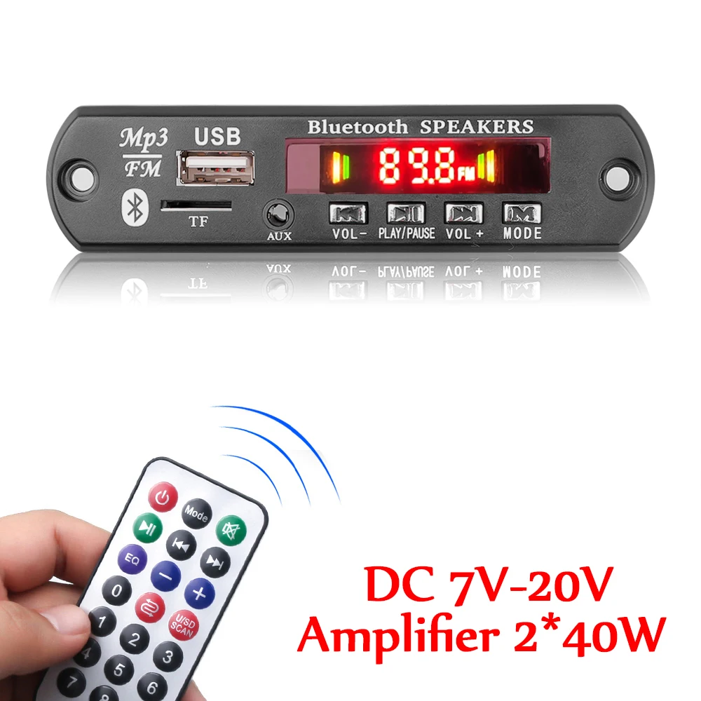 Беспроводной MP3-плеер с Bluetooth 5 0 12V2*40 Вт Плата декодера усилитель мощности