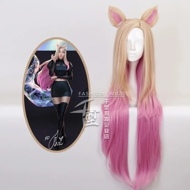 

Игра LOL KDA Baddest Ahri Косплей блондинка смешанные розовые с ушами термостойкие синтетические волосы Хэллоуин Карнавал фотоаксессуары + шапочка для парика