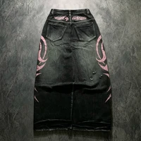 Jean imprimé totem chiné pour hommes, Style américain, vieux délavé, jambes larges, rétro, ample, tendance, jambes larges, pantalon gothique Y2K unisexe 2