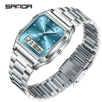 SANDA New 747 Fashion Retro Women's Electronic Watch Waterproof Dual Display Luminous Light and Thin Women's Electronic Watch
