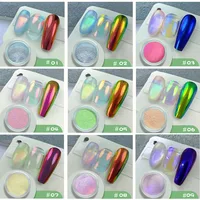 9Jar/Set Aurora Moonlight Mirror Nail Powder 9 Colors Pearl Mermaid Unicorn Nail Chrome  UV Gel Polish  Pigment DIY Nail Decor 1