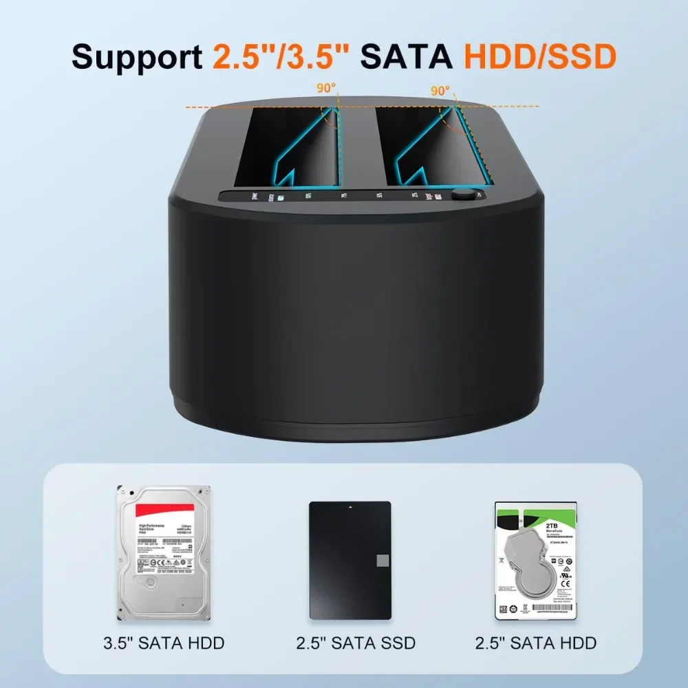 MAIWO 듀얼 베이 하드 드라이브 인클로저 (2.5/3.5인치 HDD/SSD SATA to USB 3.0 HDD 도킹 스테이션, 클론 기능 및 12V3A 전원 어댑터 포함)