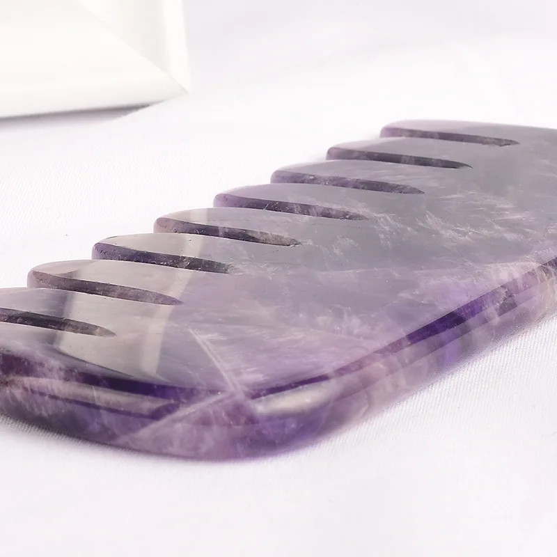 Amethyst Gua Sha Comb Purple Crystal Stone Massager Hair Head Neck Massage Comb Beauty Skin Care health Tool 2