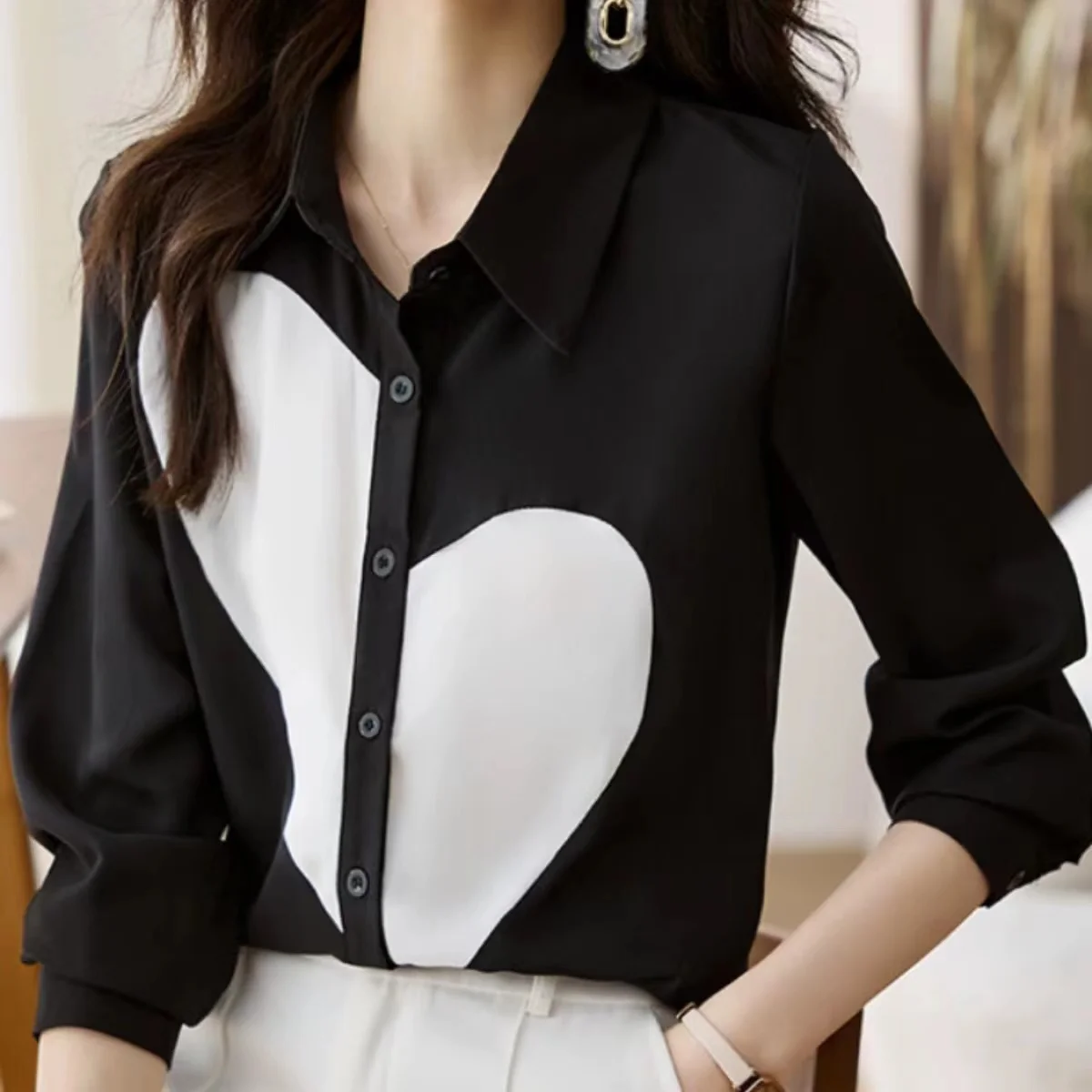 

Autumn New European Station Chiffon Shirt Blouse Women's Long Sleeve Loose and Slim Style Bottom Top Blusa Mujer Moda 2023