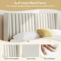 Queen Bed Frame Upholstered Platform Bed with Fabric Headboard, Wing Edge Design NonSlip and NoiseFree Wooden Slats Support No 4