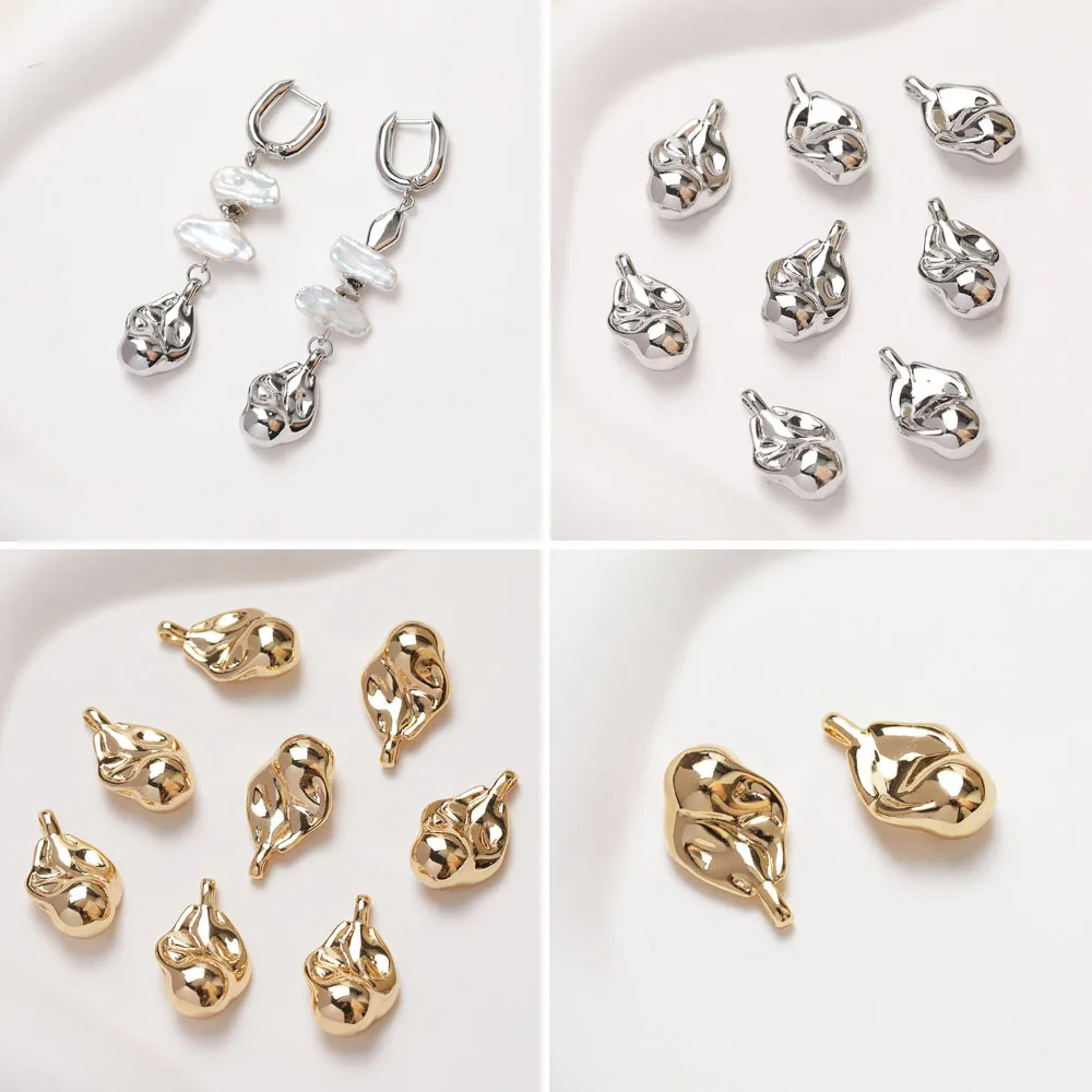 

4PCS Irregular Charms for Jewelry Making Drop Earrings Findings DIY Hand Made Brass 14k Gold Plated Accessory 14*23mm