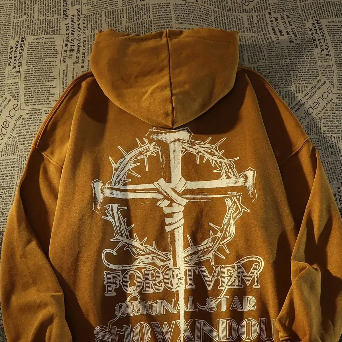 Cotton American Vintage Fashion Brand Thorn Cross Hiphop Hooded Sweater High Street Vibe Couple Dress Lazy Coat Top Clothes Y2k