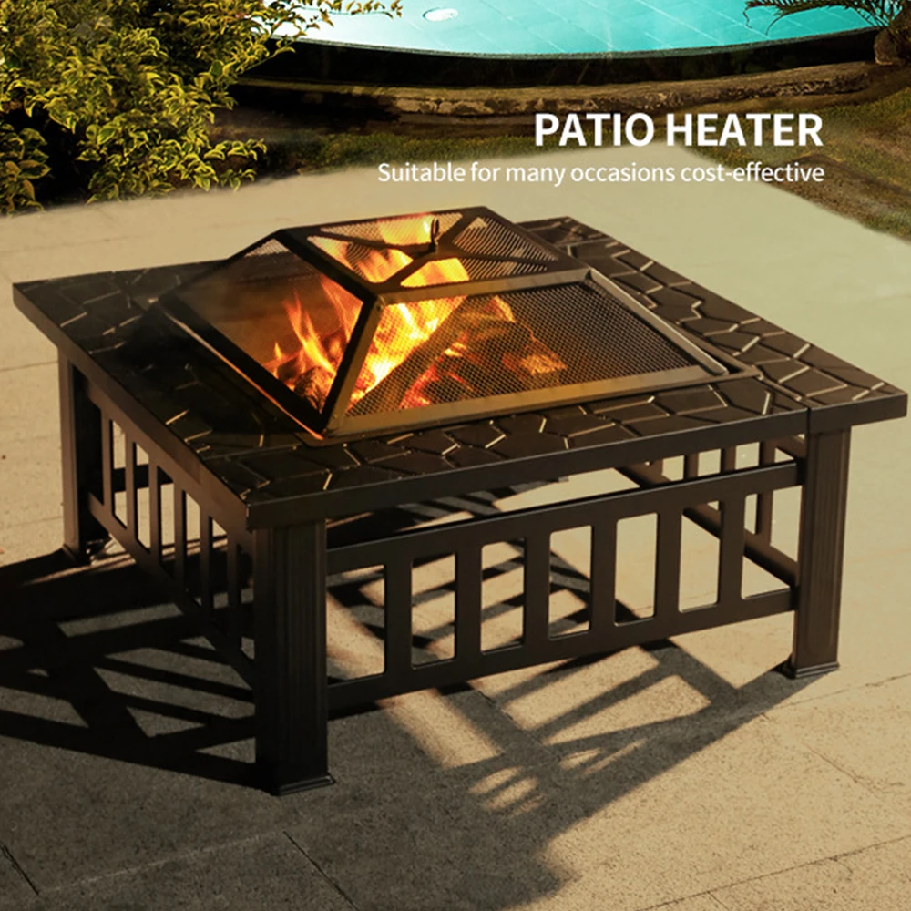 Outdoor Barbecue Grill Charcoal BBQ Tool Fire Pit Square Courtyard Camping Table Family Gathering 3 in 1