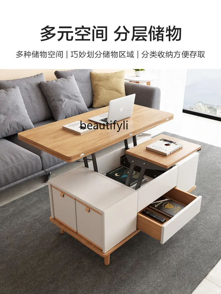 TieHo-muebles creativos para el hogar, mesa de centro plegable, mesa de  comedor para sala de estar, mesa lateral de elevación móvil