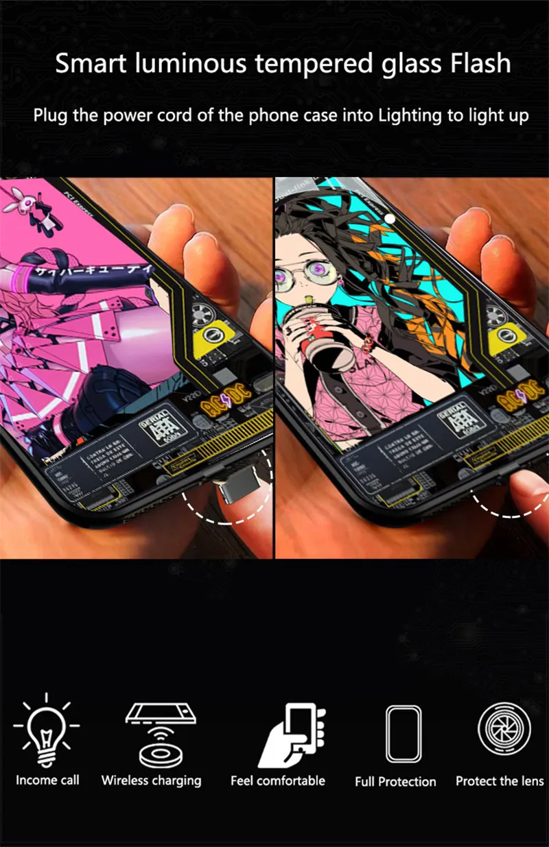 Call Light Luminous Flash Case For ASUS ROG Phone 7 6 Pro mart Sound Control Flash Glass Cover for ASUS ROG Phone 6 5 3 2 Coques