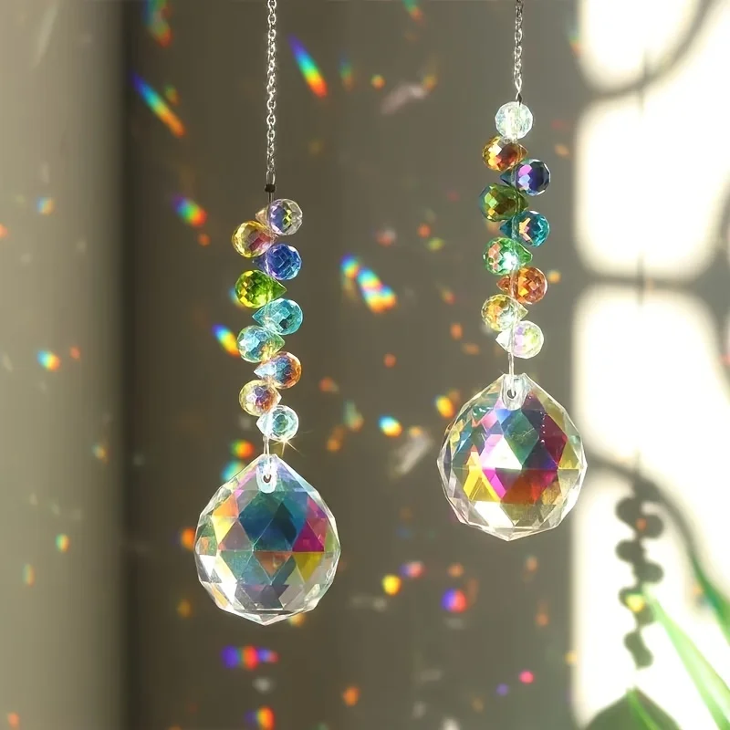 1/2pc Strawberry Bead Crystal Ball Sun Catcher-Hanging Prism For Garden & Home Decor Glass/Iron Craft Tool