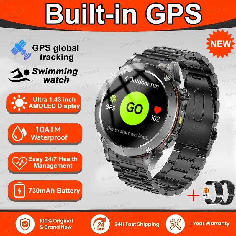GPS Sports Smartwatch 10ATM Waterproof 1.43" AMOLED Health Monitor - Picture 31 of 43