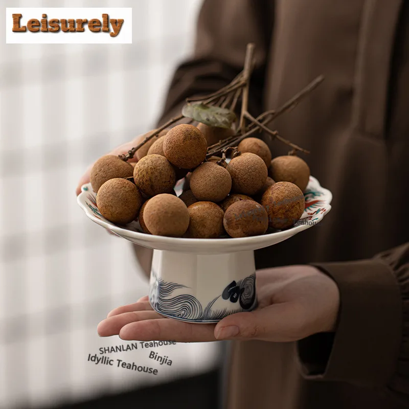 Ru Kiln Doucai Fruit Dishes Vintage Pastry Plate Dessert Candy Dish Household Sharing Plate Chinese Tea Set Supplies Ornaments