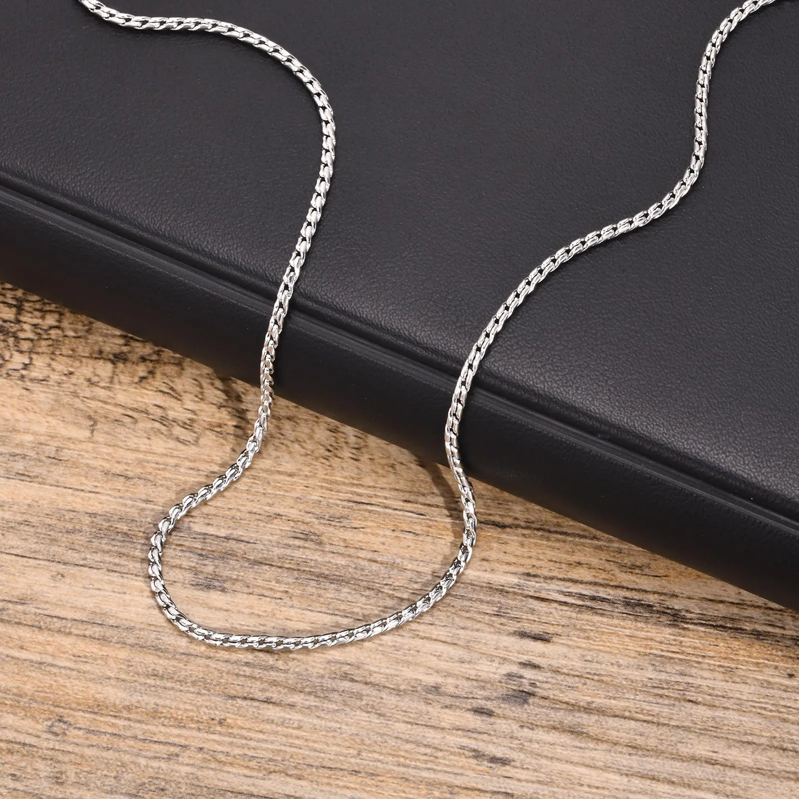 Mprainbow Thin 2mm Cuban Chain Necklaces for Men Boys,Never Fade Silver Color Staninless Steel Collar,Simple Jewelry Gift