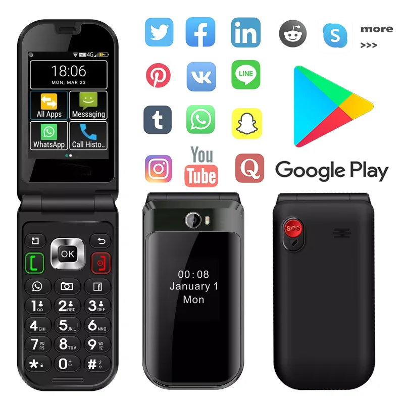 The Best Phone Google Play Available Q3 3+32GB New Model Android Flip Smartphone Free Shipping