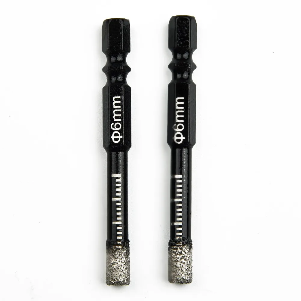 2Pcs 6mm Hex Vaccum Brazed Drill Bits Set For Glass Tile Ceramic Concrete Hole Opener Brick Hard Alloy Triangle Bit Tool Kit