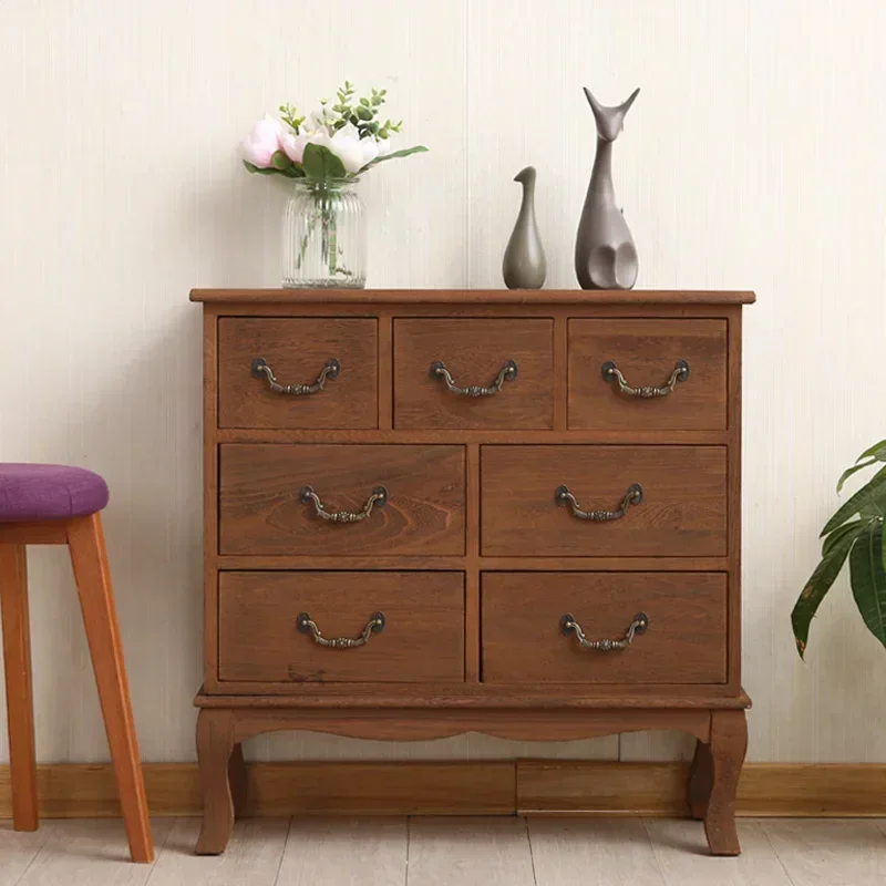 Cabinet For Living Room Pastoral Wind Seven Bucket Cabinet Solid Wood Chest Of Drawers Bedroom Night Stand Simple Home Furniture