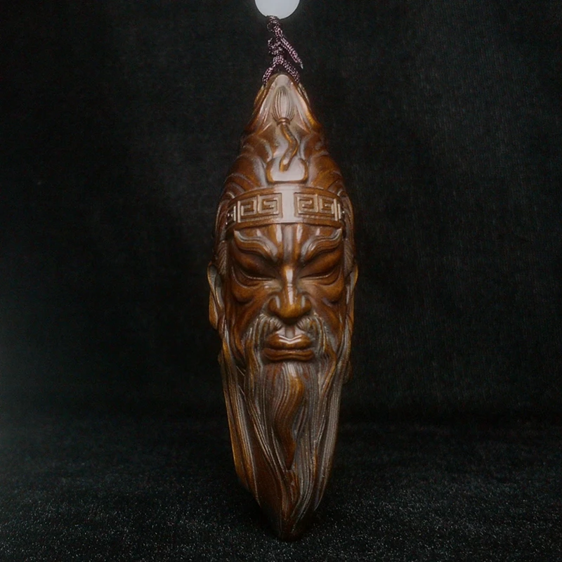 Cinese Bosso Intagliato A Mano Dio Della Ricchezza Guan Yu Figura Statua Netsuke Collezioni Regalo Altezza 8.6 Cm