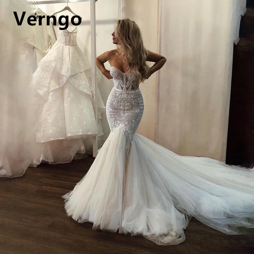 

Verngo Lace Applique Bridal Gowns Mermaid Sweap Train Wedding Party Dress Sweetheart Bone Wedding Gowns For Women 2024