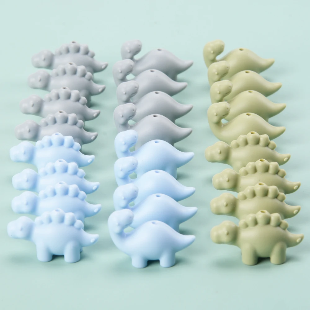 LOFCA 24Pcs food grade mini silicone dinosaur beads Cute cartoon Rodent BPA-Free Teething necklace Care DIY jewelry toys 2