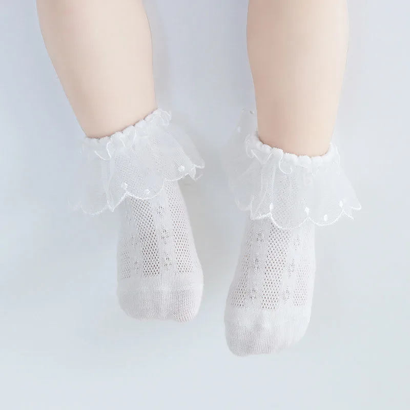 

Summer Cute Baby Princess Solid White Thin Mesh Cotton Lace Ruffle Frilly Socks for Girls Children Newborns Clothes Accessories