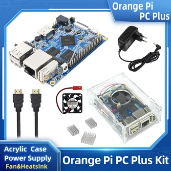 Orange Pi PC Plus 8GB EMMC Flash 1GB RAM Wifi HDMI-compatible IR MIC Optional Case Fan Heatsink Power Supply for OPI PC Plus 1