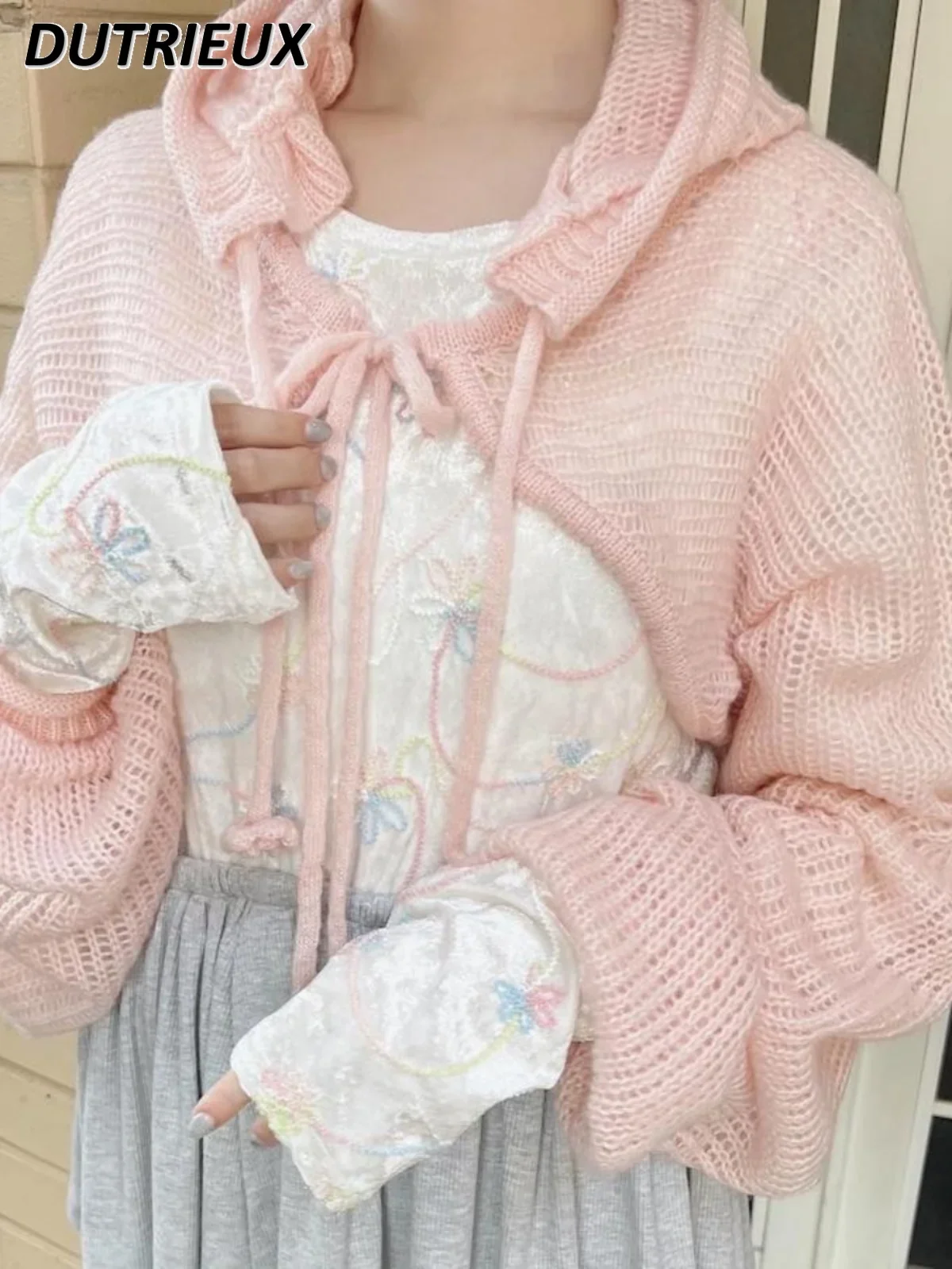 

Japanese Style Sweet Cute Knitted Cardigan for Lady Spring Autumn Women Cardigan Coat Solid Color Casual Loose Cardigan Sweater