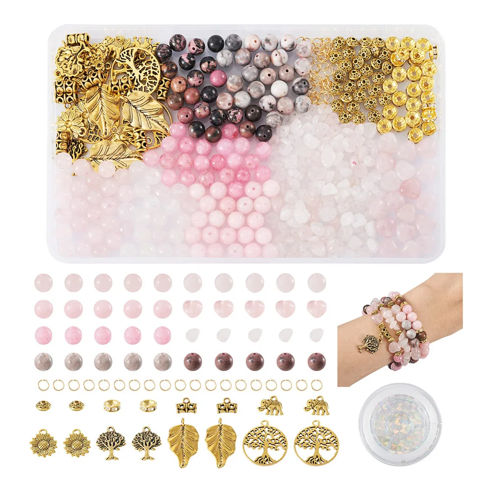 

DIY Bracelet Making Kit Natural Stone Beads Crystal Rhinestone Spacer Bead Tree Flower Pendants for Jewelry Making Creative Gift