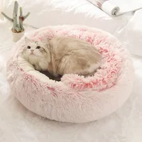 Lit chaud en peluche pour animal de compagnie, long, fermé, rond, coussin, sac de couchage confortable, accent de chat, chenil pour petit animal de compagnie 2