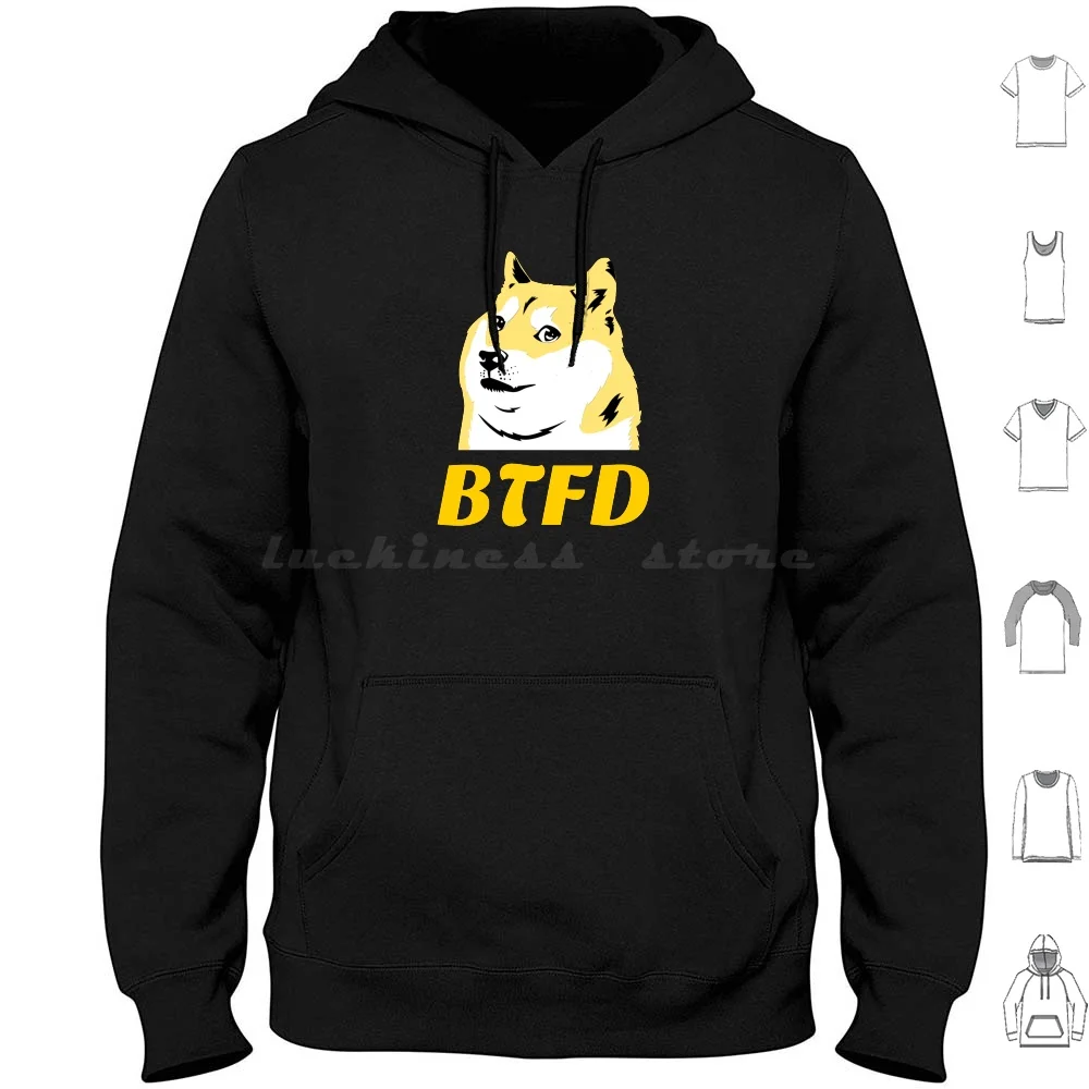 Btfd Dog-Crypto Currency Bitcoin Dogecoin Ethereum Ripple Felpe Con Cappuccio Manica Lunga Bitcoin Crypto Currency Criptovaluta