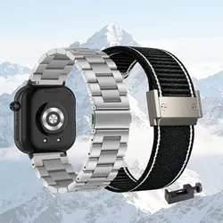 Set of Two Stylish Bands: Metal and Nylon Straps (Silver - Black)