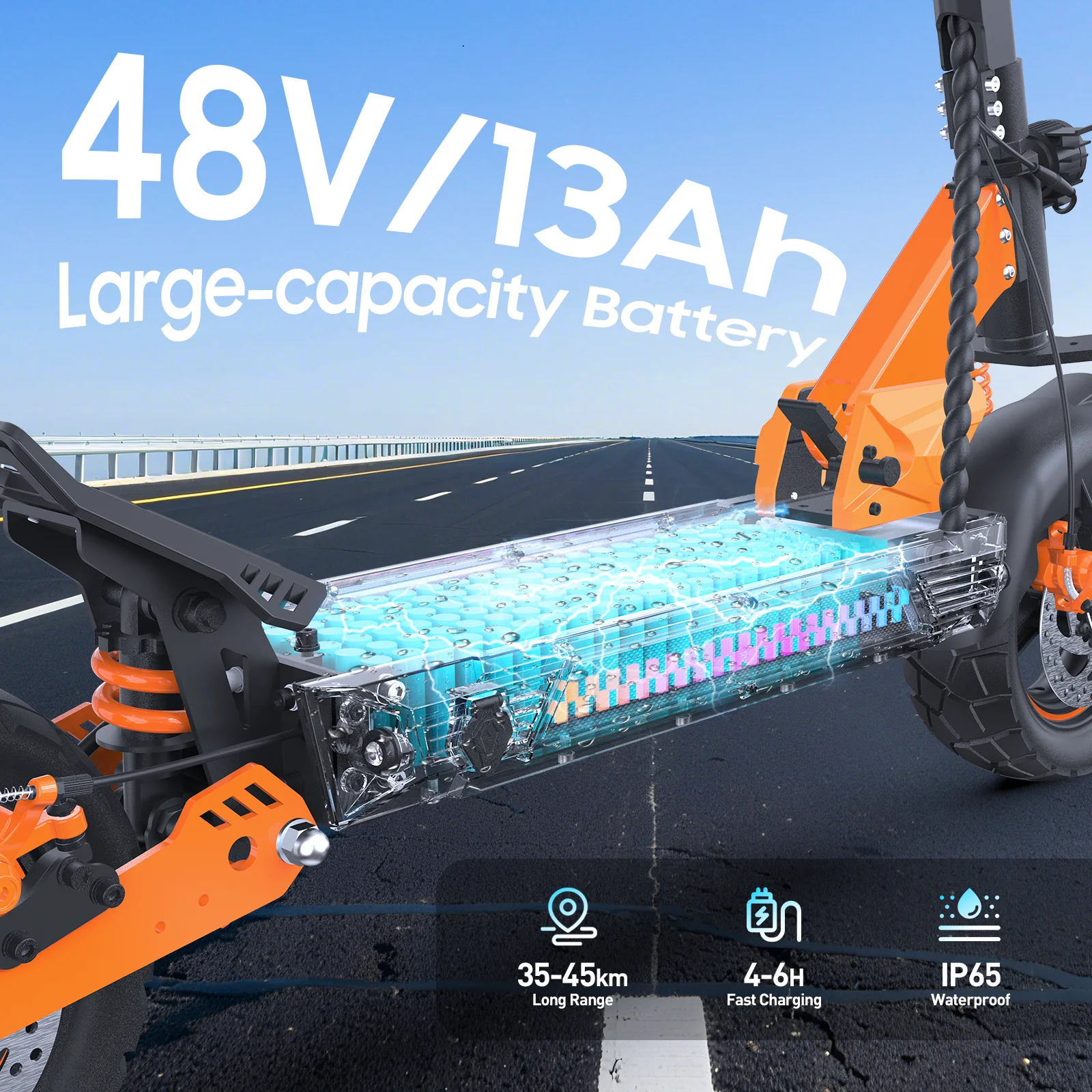 Scooter elettrico TOFUN TF3S 1000W con velocità APP Maxi 45 km/h autonomia 35-45 km 48V13Ah pneumatici 10 pollici 4 modalità pieghevoli - immagine 4